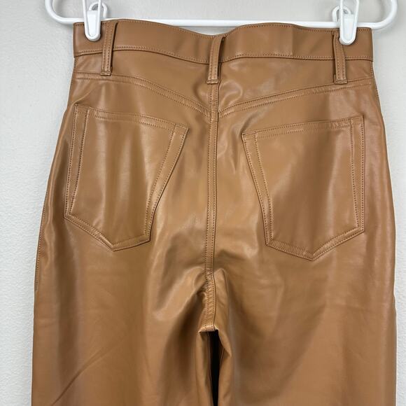 Abercrombie & Fitch The 90s Straight Ultra High Rise Faux Leather Pants Brown 6S - Picture 6 of 10